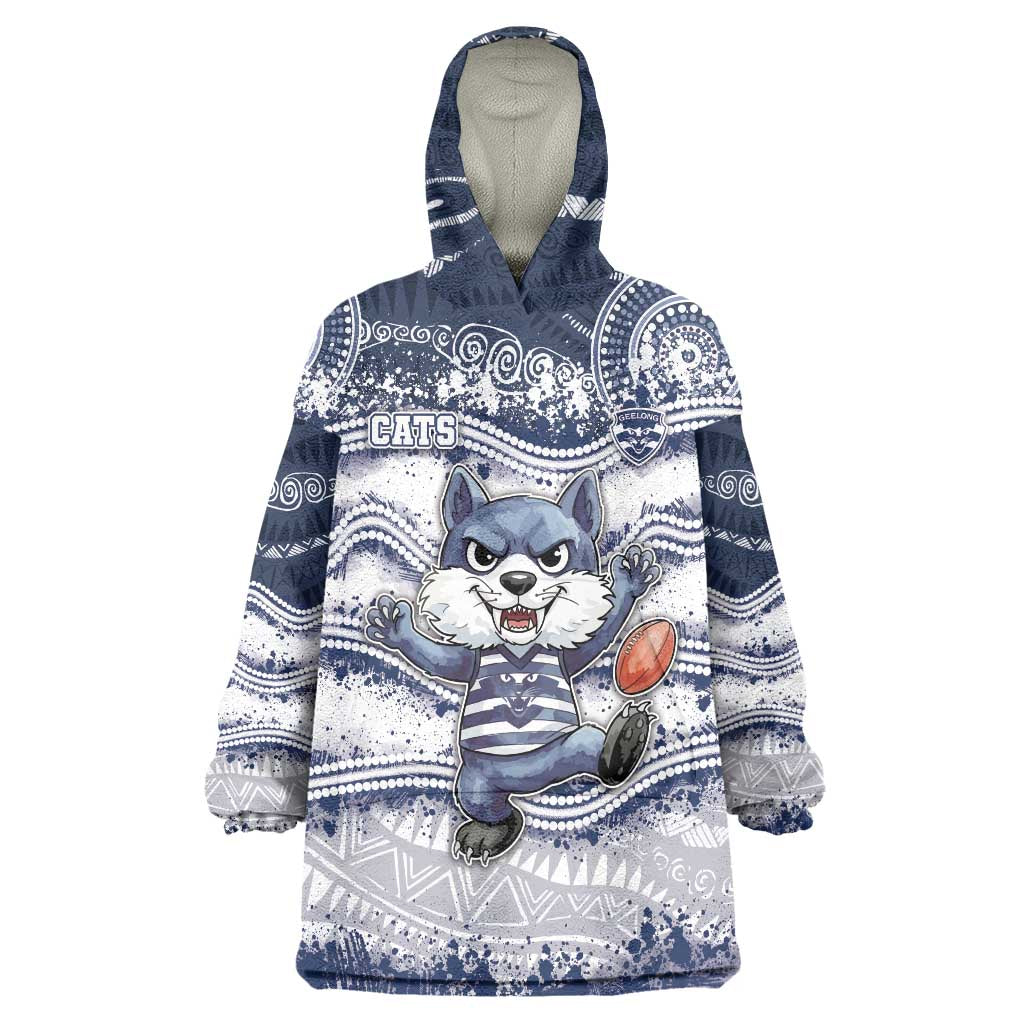Custom Geelong Navy Wearable Blanket Hoodie Playful Cat Kicking Ball