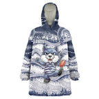 Custom Geelong Navy Wearable Blanket Hoodie Playful Cat Kicking Ball