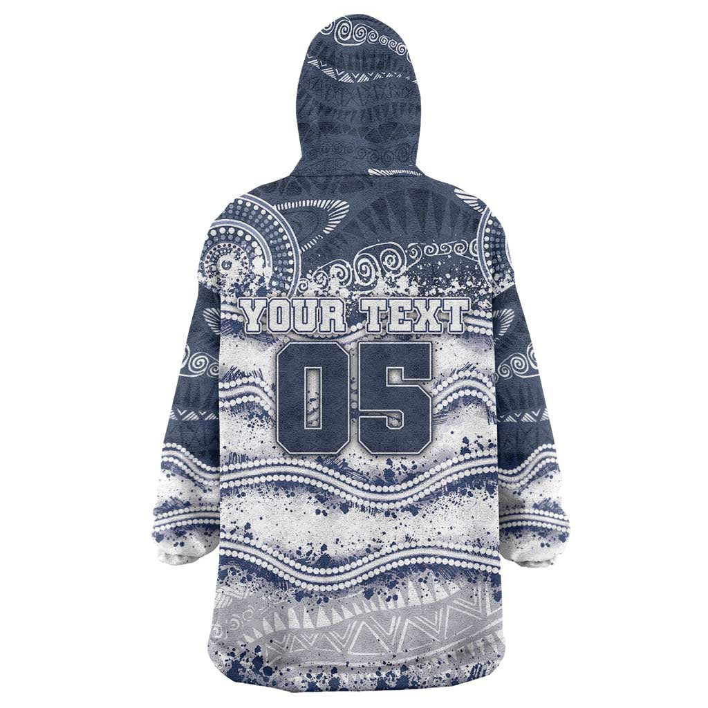 Custom Geelong Navy Wearable Blanket Hoodie Playful Cat Kicking Ball