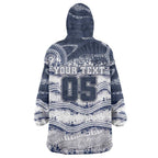Custom Geelong Navy Wearable Blanket Hoodie Playful Cat Kicking Ball