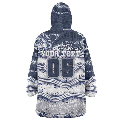 Custom Geelong Navy Wearable Blanket Hoodie Playful Cat Kicking Ball