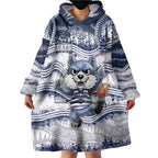 Custom Geelong Navy Wearable Blanket Hoodie Playful Cat Kicking Ball