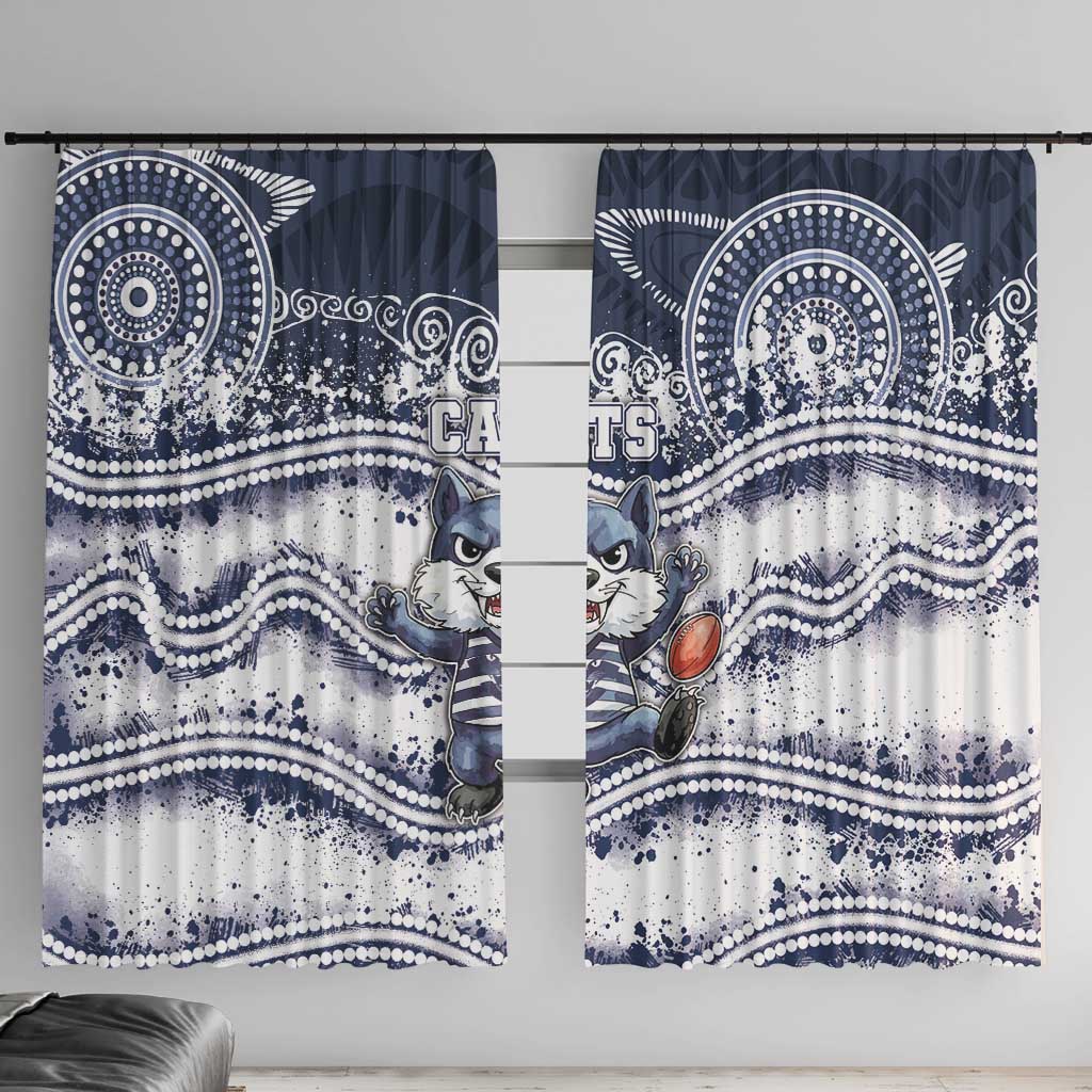 Geelong Navy Window Curtain Playful Cat Kicking Ball
