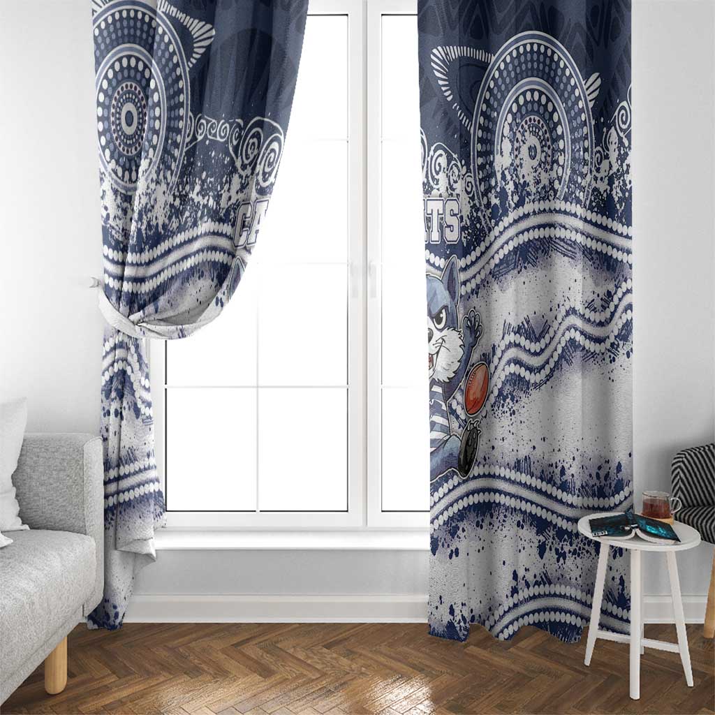 Geelong Navy Window Curtain Playful Cat Kicking Ball