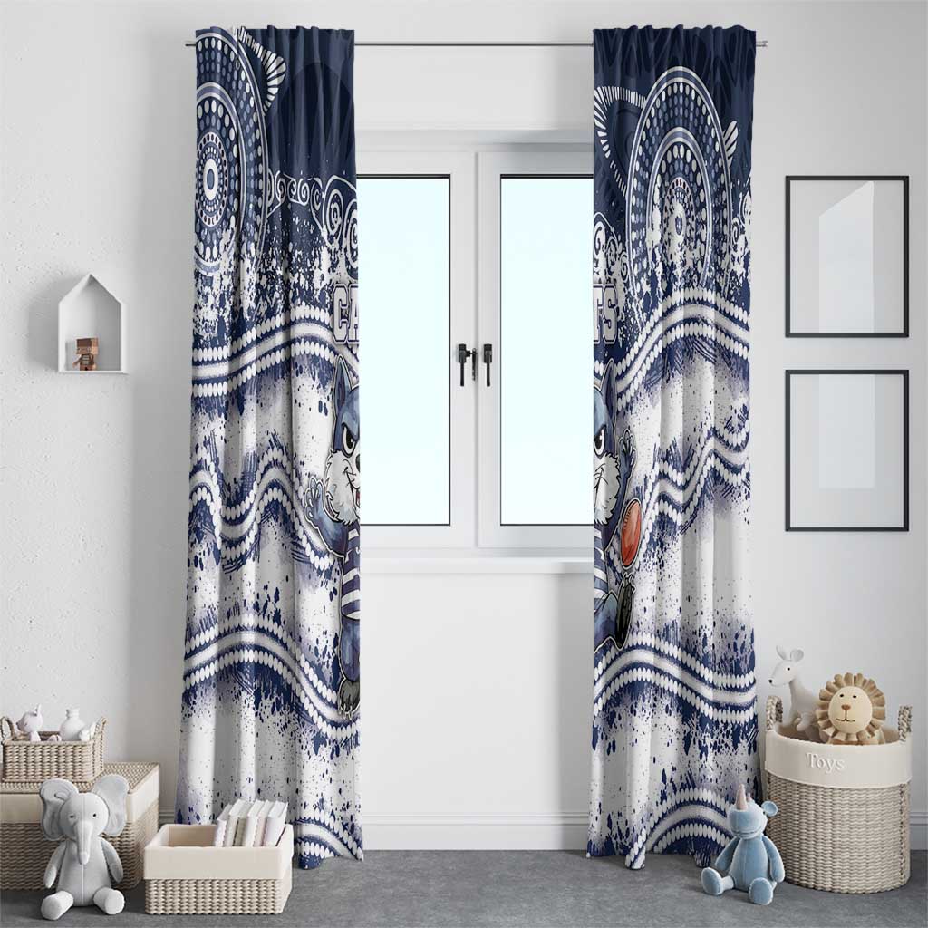 Geelong Navy Window Curtain Playful Cat Kicking Ball