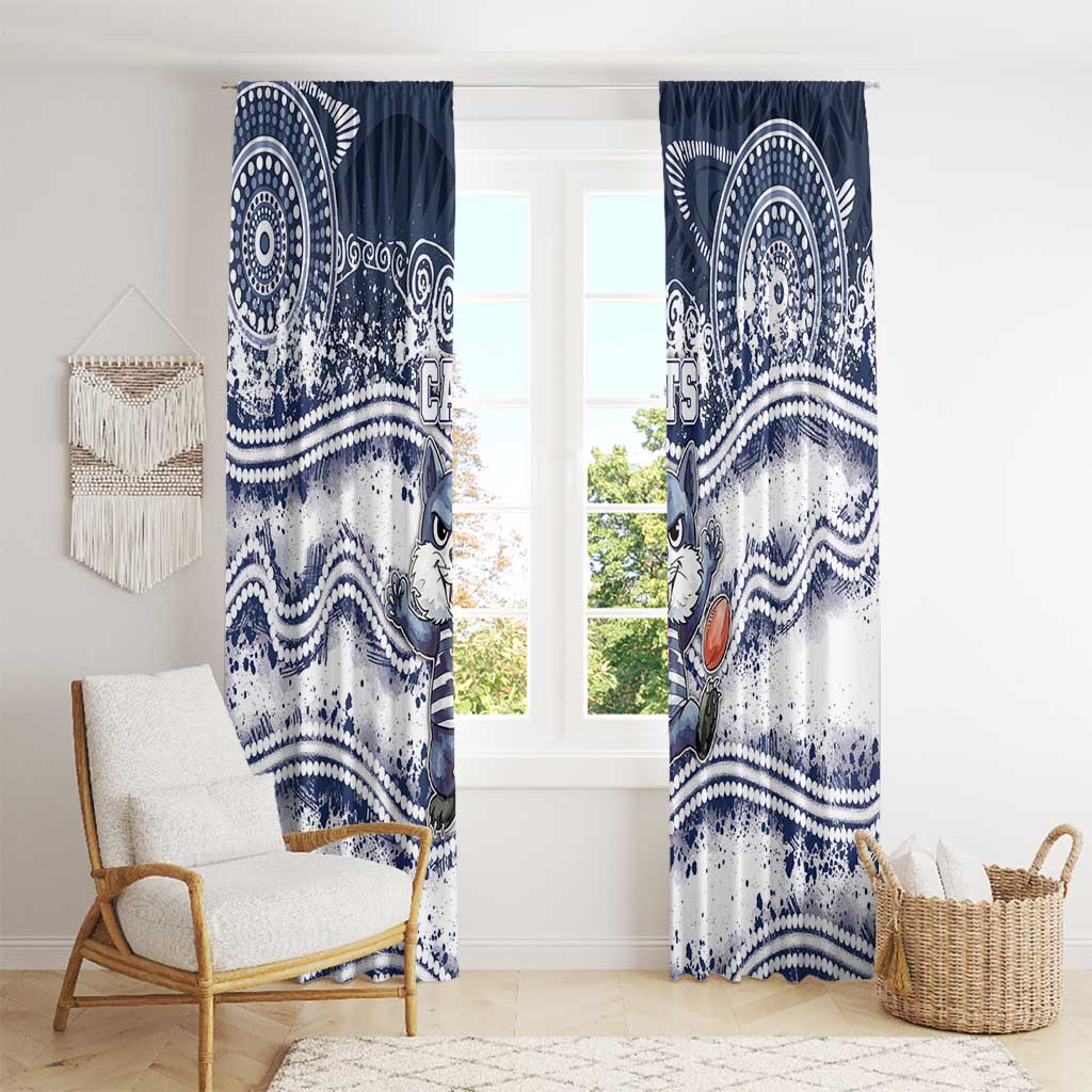 Geelong Navy Window Curtain Playful Cat Kicking Ball