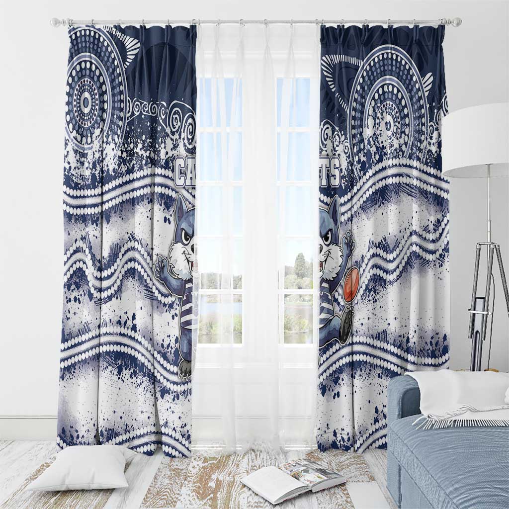 Geelong Navy Window Curtain Playful Cat Kicking Ball