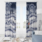 Geelong Navy Window Curtain Playful Cat Kicking Ball