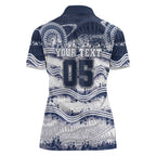 Custom Geelong Navy Women Polo Shirt Playful Cat Kicking Ball