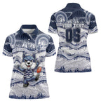 Custom Geelong Navy Women Polo Shirt Playful Cat Kicking Ball
