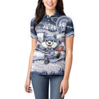 Custom Geelong Navy Women Polo Shirt Playful Cat Kicking Ball