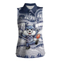 Custom Geelong Navy Women Sleeveless Polo Shirt Playful Cat Kicking Ball