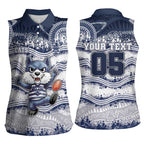 Custom Geelong Navy Women Sleeveless Polo Shirt Playful Cat Kicking Ball