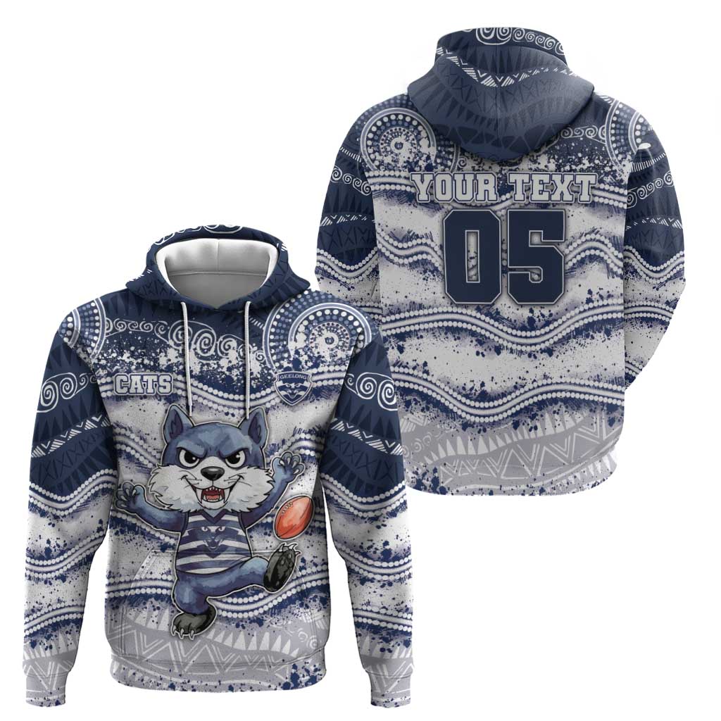 Custom Geelong Navy Zip Hoodie Playful Cat Kicking Ball