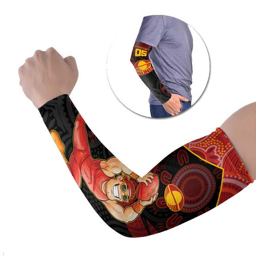 Custom Gold Coast Suns Red Arm Sleeves Football Player Sun Emblem Dynamic