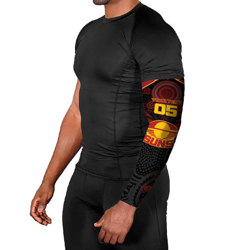 Custom Gold Coast Suns Red Arm Sleeves Football Player Sun Emblem Dynamic