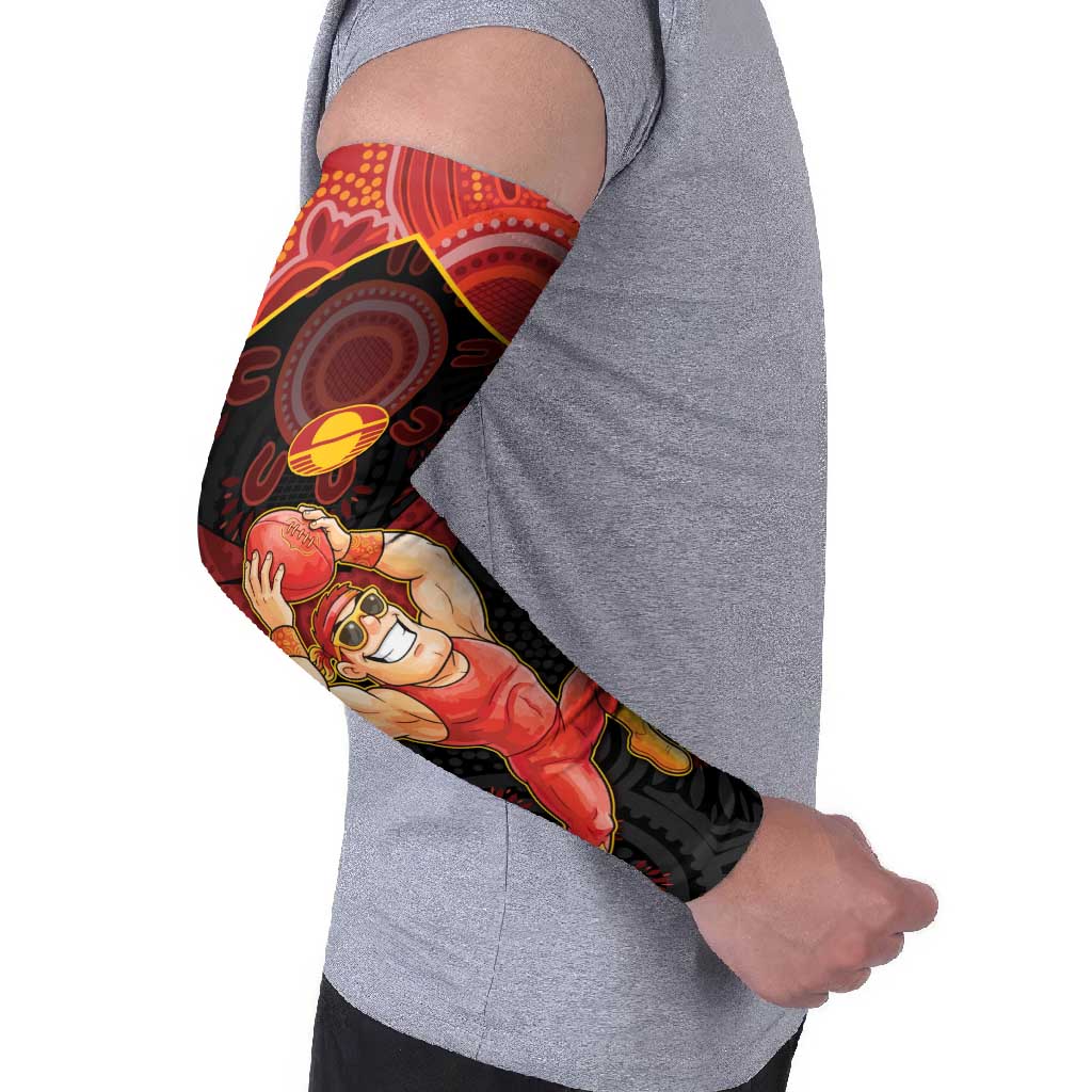 Custom Gold Coast Suns Red Arm Sleeves Football Player Sun Emblem Dynamic