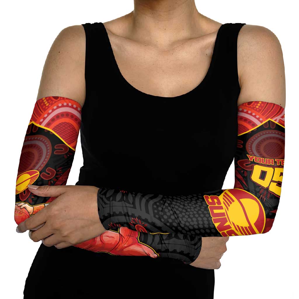 Custom Gold Coast Suns Red Arm Sleeves Football Player Sun Emblem Dynamic