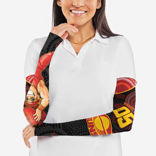Custom Gold Coast Suns Red Arm Sleeves Football Player Sun Emblem Dynamic