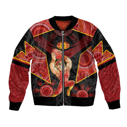 Custom Gold Coast Suns Red Bomber Jacket Football Player Sun Emblem Dynamic