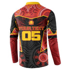 Custom Gold Coast Suns Red Button Sweatshirt Football Player Sun Emblem Dynamic