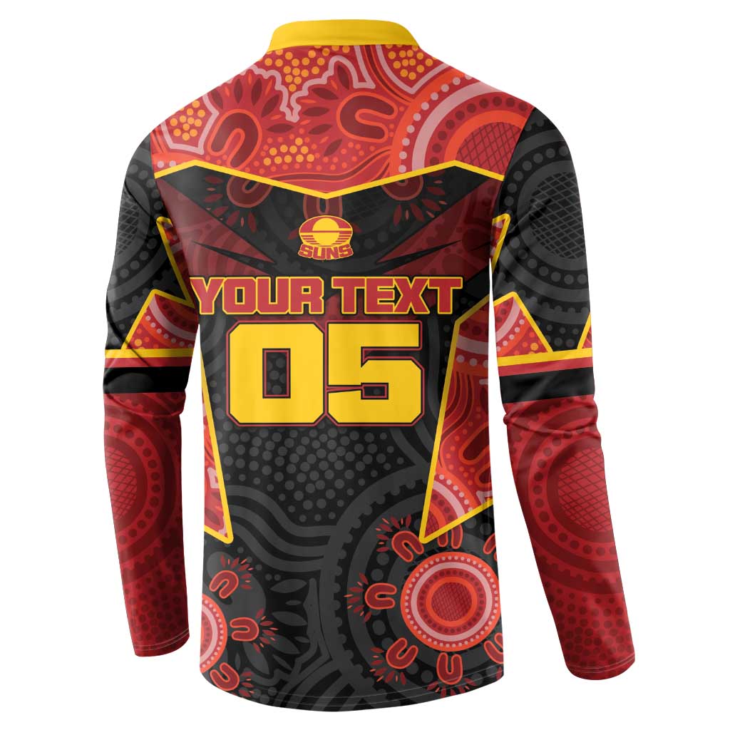Custom Gold Coast Suns Red Button Sweatshirt Football Player Sun Emblem Dynamic
