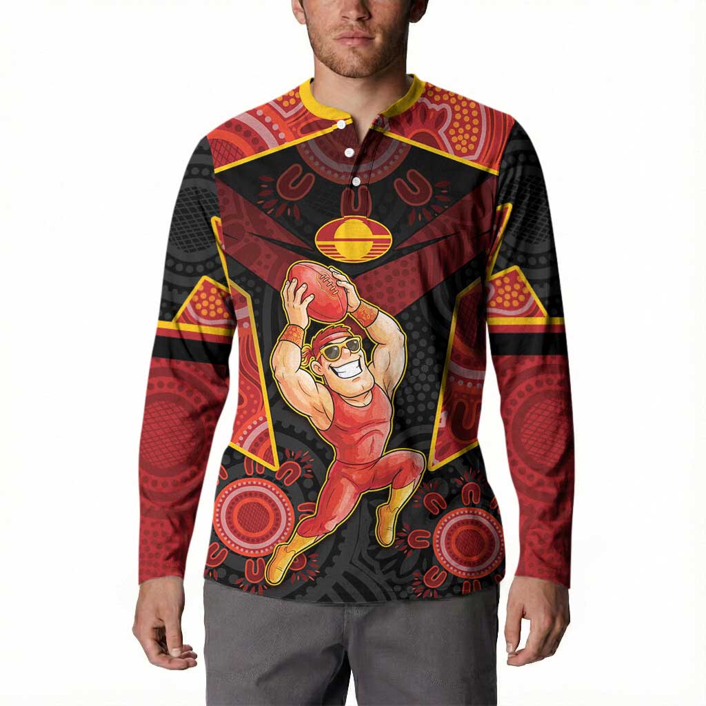 Custom Gold Coast Suns Red Button Sweatshirt Football Player Sun Emblem Dynamic
