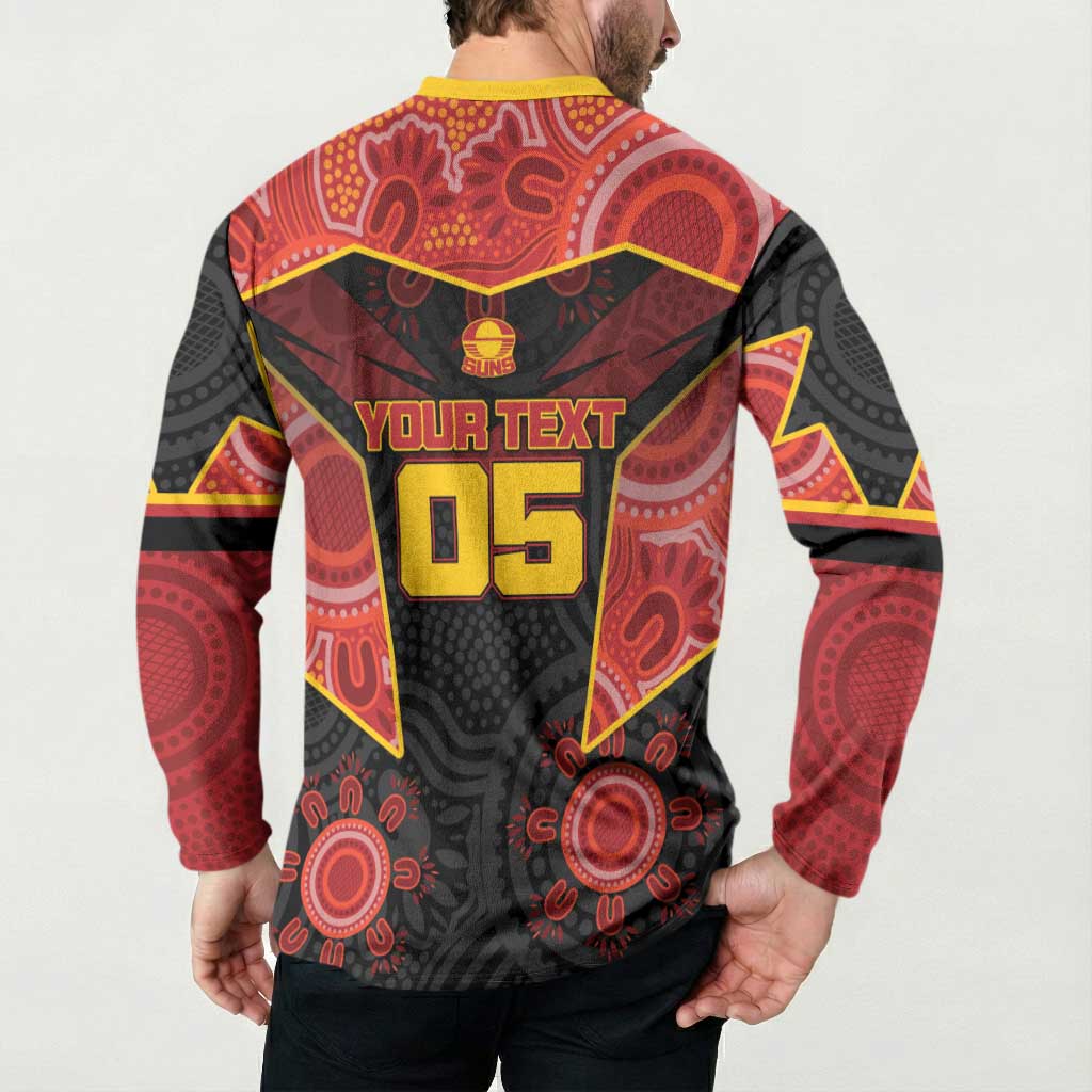 Custom Gold Coast Suns Red Button Sweatshirt Football Player Sun Emblem Dynamic