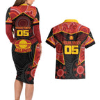 Custom Gold Coast Suns Red Couples Matching Long Sleeve Bodycon Dress and Hawaiian Shirt Football Player Sun Emblem Dynamic