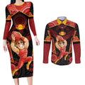 Custom Gold Coast Suns Red Couples Matching Long Sleeve Bodycon Dress and Long Sleeve Button Shirt Football Player Sun Emblem Dynamic