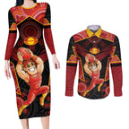Custom Gold Coast Suns Red Couples Matching Long Sleeve Bodycon Dress and Long Sleeve Button Shirt Football Player Sun Emblem Dynamic