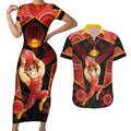 Custom Gold Coast Suns Red Couples Matching Short Sleeve Bodycon Dress and Hawaiian Shirt Football Player Sun Emblem Dynamic