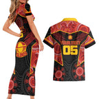 Custom Gold Coast Suns Red Couples Matching Short Sleeve Bodycon Dress and Hawaiian Shirt Football Player Sun Emblem Dynamic