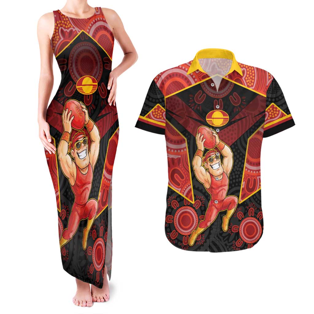 Custom Gold Coast Suns Red Couples Matching Tank Maxi Dress and Hawaiian Shirt Football Player Sun Emblem Dynamic