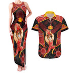Custom Gold Coast Suns Red Couples Matching Tank Maxi Dress and Hawaiian Shirt Football Player Sun Emblem Dynamic
