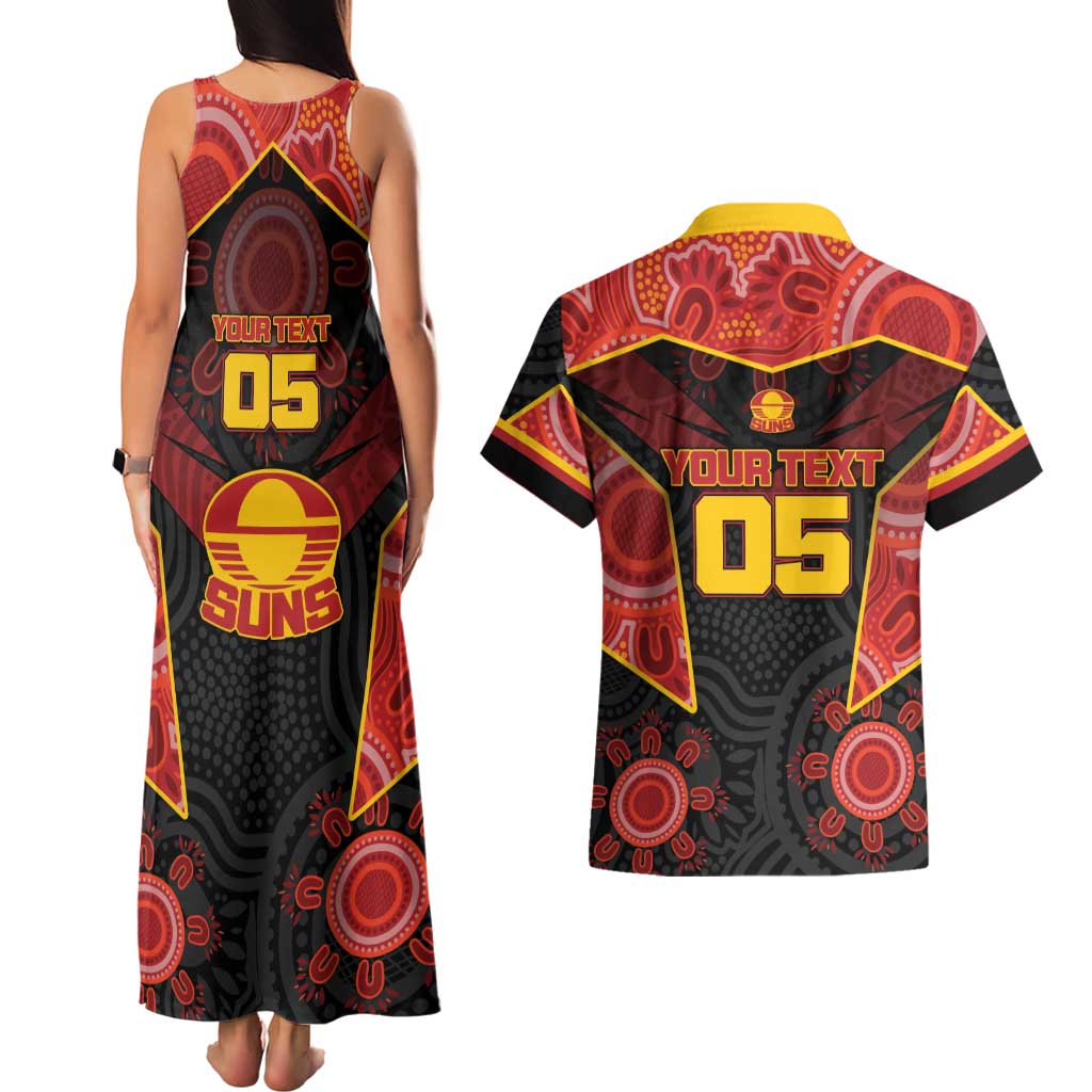Custom Gold Coast Suns Red Couples Matching Tank Maxi Dress and Hawaiian Shirt Football Player Sun Emblem Dynamic