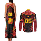 Custom Gold Coast Suns Red Couples Matching Tank Maxi Dress and Long Sleeve Button Shirt Football Player Sun Emblem Dynamic