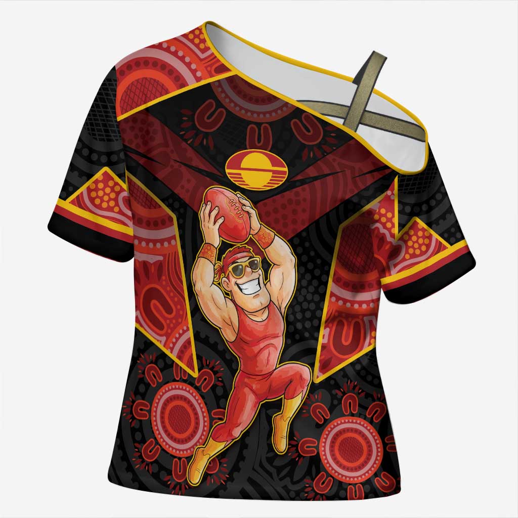 Custom Gold Coast Suns Red Cross Shoulder Shirt Football Player Sun Emblem Dynamic