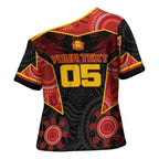 Custom Gold Coast Suns Red Cross Shoulder Shirt Football Player Sun Emblem Dynamic