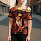 Custom Gold Coast Suns Red Cross Shoulder Shirt Football Player Sun Emblem Dynamic