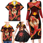 Custom Gold Coast Suns Red Family Matching Long Sleeve Bodycon Dress and Hawaiian Shirt Football Player Sun Emblem Dynamic