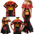 Custom Gold Coast Suns Red Family Matching Mermaid Dress and Hawaiian Shirt Football Player Sun Emblem Dynamic