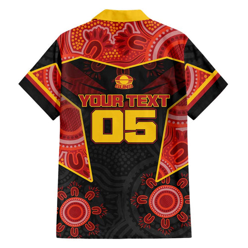 Custom Gold Coast Suns Red Family Matching Mermaid Dress and Hawaiian Shirt Football Player Sun Emblem Dynamic
