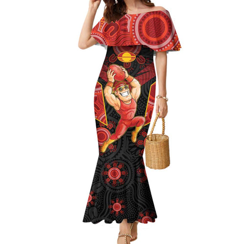 Custom Gold Coast Suns Red Family Matching Mermaid Dress and Hawaiian Shirt Football Player Sun Emblem Dynamic