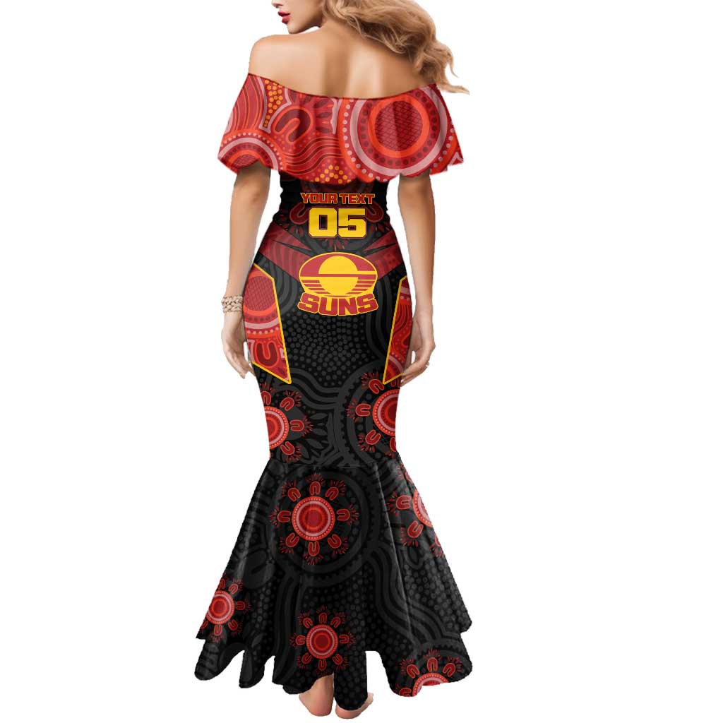Custom Gold Coast Suns Red Family Matching Mermaid Dress and Hawaiian Shirt Football Player Sun Emblem Dynamic