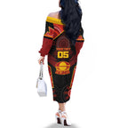 Custom Gold Coast Suns Red Family Matching Off The Shoulder Long Sleeve Dress and Hawaiian Shirt Football Player Sun Emblem Dynamic