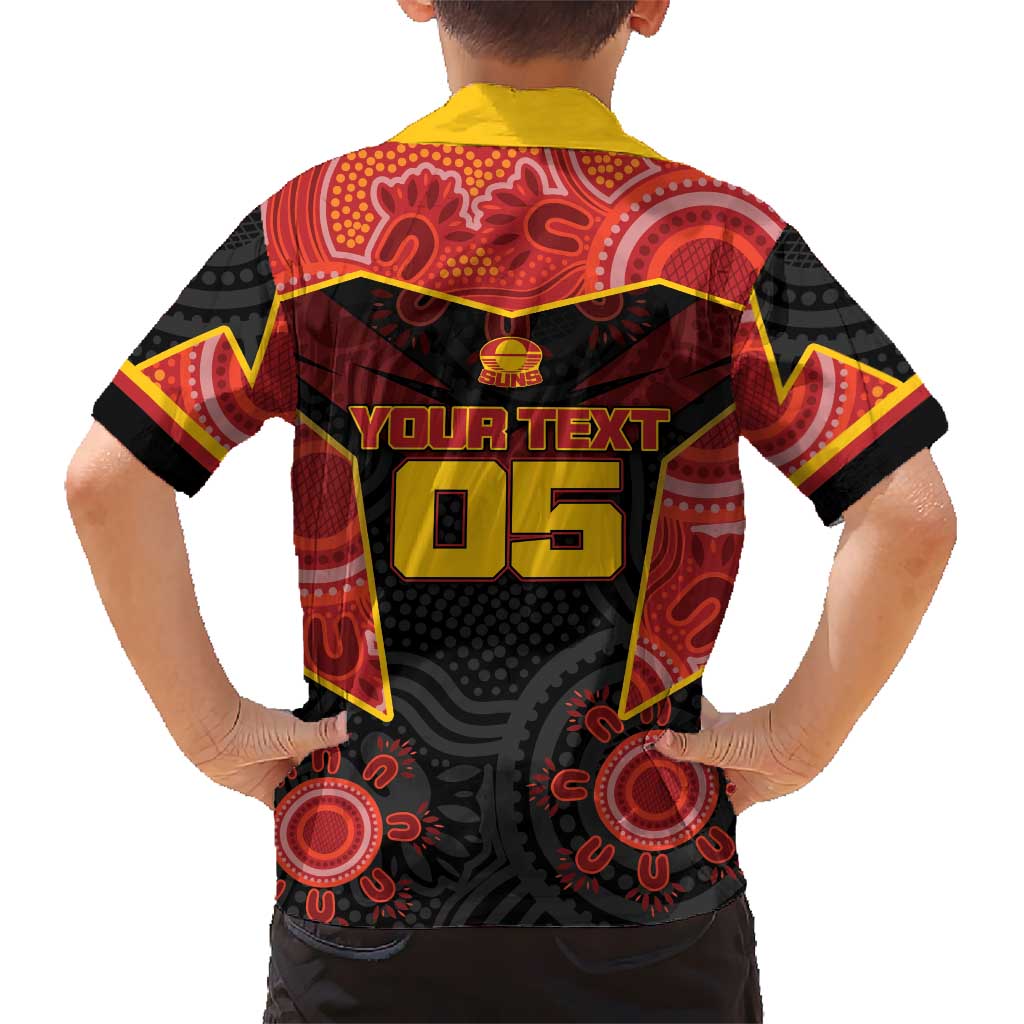 Custom Gold Coast Suns Red Family Matching Off Shoulder Maxi Dress and Hawaiian Shirt Football Player Sun Emblem Dynamic