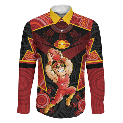 Custom Gold Coast Suns Red Family Matching Off Shoulder Maxi Dress and Hawaiian Shirt Football Player Sun Emblem Dynamic
