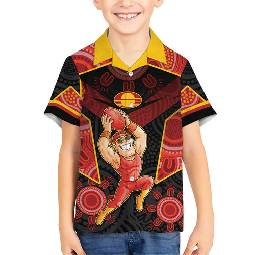 Custom Gold Coast Suns Red Family Matching Off Shoulder Maxi Dress and Hawaiian Shirt Football Player Sun Emblem Dynamic