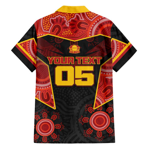 Custom Gold Coast Suns Red Family Matching Off Shoulder Short Dress and Hawaiian Shirt Football Player Sun Emblem Dynamic